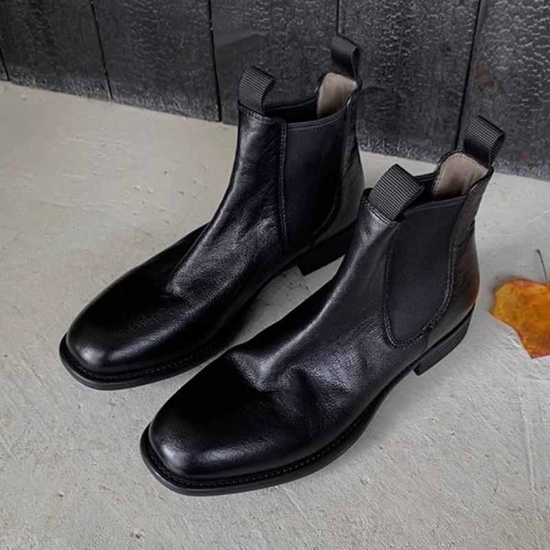 

Fashion Pleated Design Brown Ankle Boots for Women Cozy Square-Toe Soft Leather Low-Heel Chelsea Boots Luxury Designer Fall Shoe 40 чорний