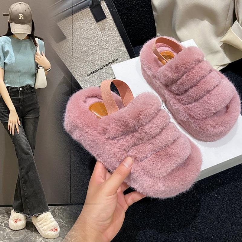 Fashion Versatile Fluffy Slippers for Women's Outward Wear 2025 Autumn and Winter New Indoor Home Cotton Mops