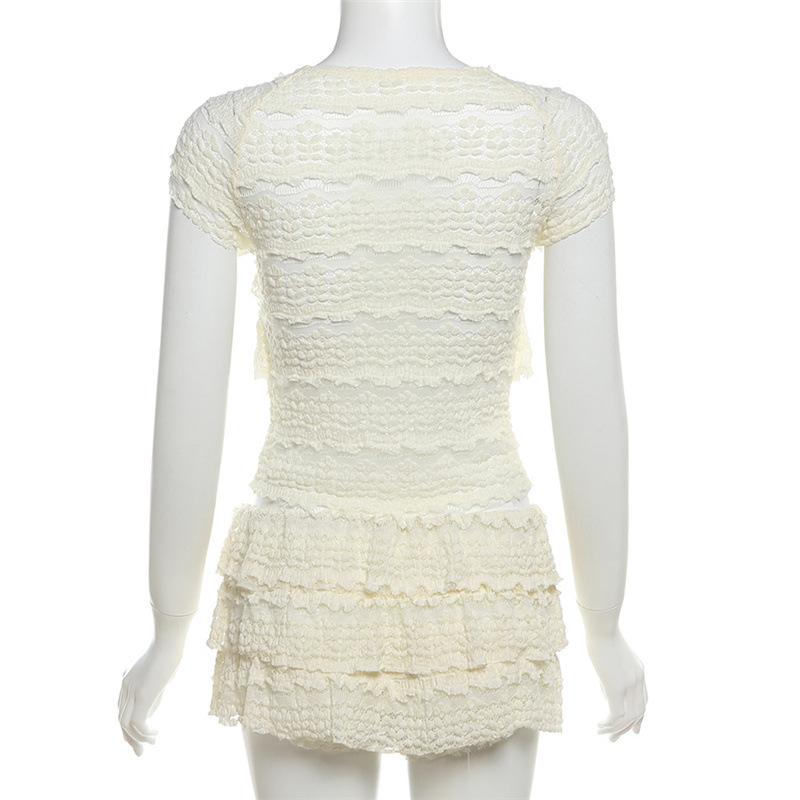 Sladké Nepravidelné Zvlnění Elegantní Šik Sady Žakárová Krajka Stupňovitá Sukně Crop Top Ladící Dámské Oblečení Estetické Roztomilé Vintage Y2k Letní Oblečení