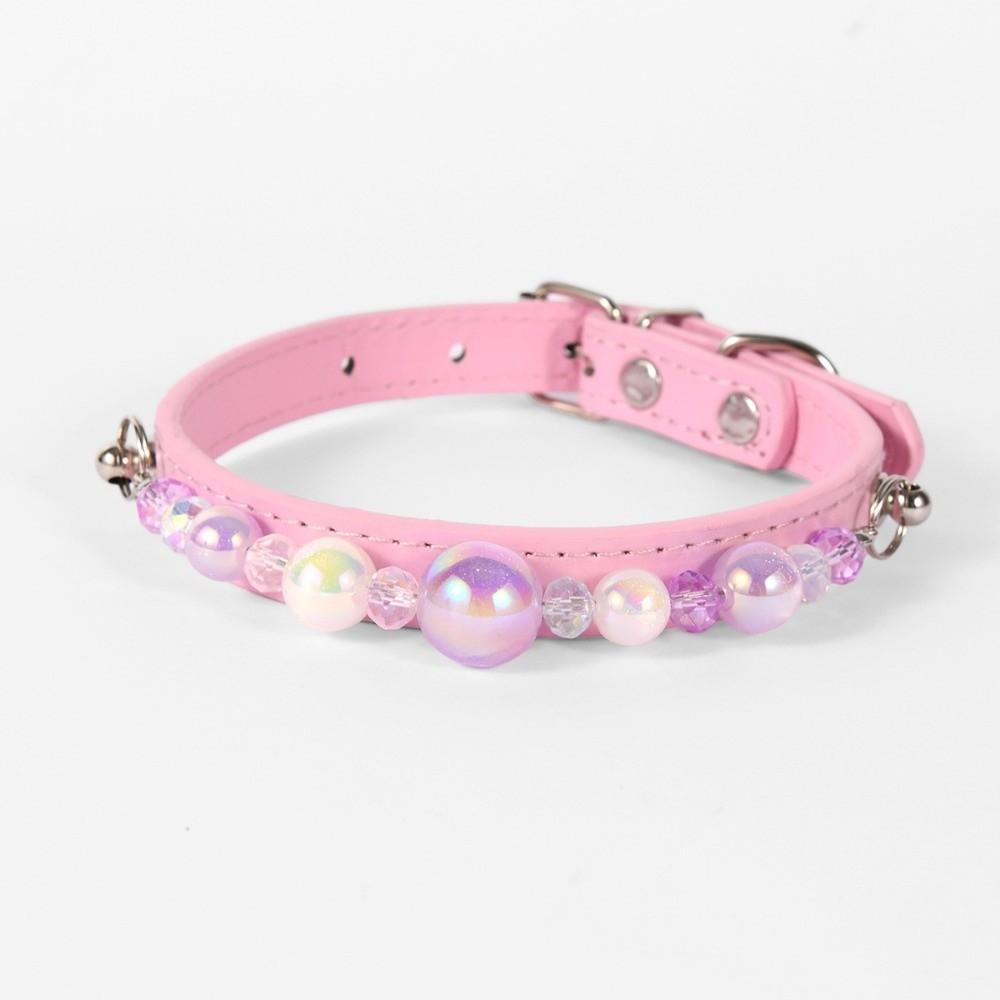 Dream Colored Bead Pet Collar PU Leather Cat Collar Adjustable Adjustable Collar  For Puppy