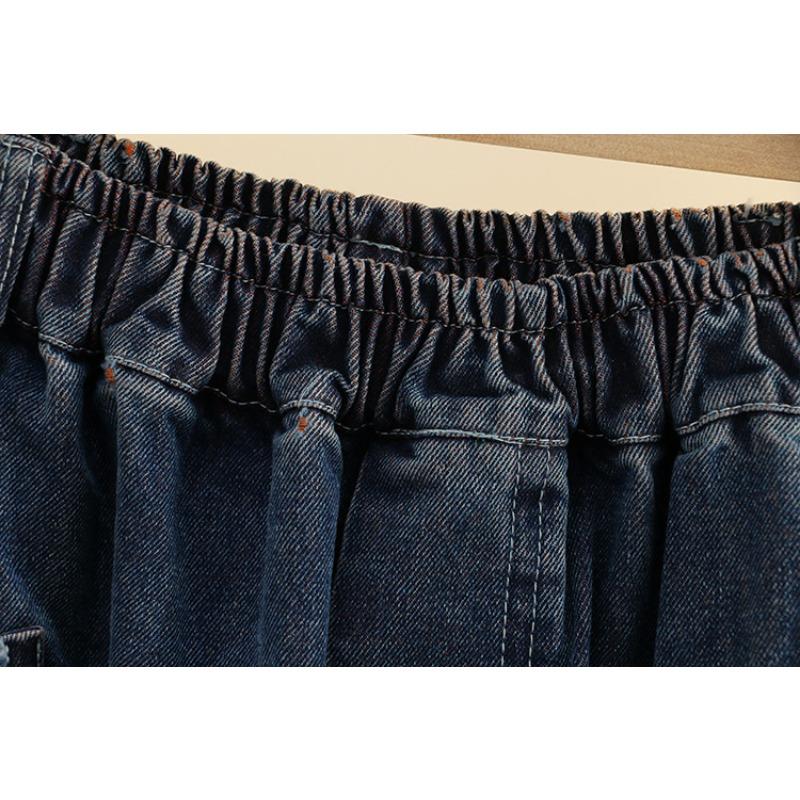 Women Plus Size Color Block Denim Harem Cropped Loose Casual Pants
