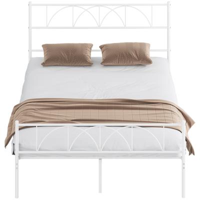 Bed Frame 140x190 Cm with Headboard Steel Slat Support Under-Bed Storage
