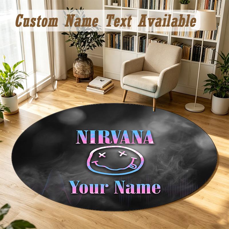 Round Rug Custom NameNirvana Pattern Non Slip Carpet Home Floor Decor