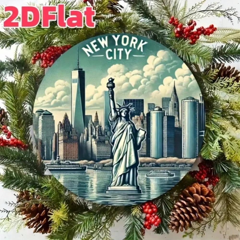 New York City Skyline Round Aluminum Tin Sign Wall Art Vintage Metal Decor