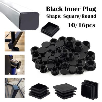 10/16pcs Square/Round Black Plastic Push Fit End Caps,Inner Plug Seal for Pipe Furniture, Waterproof Dust Proof Protection Cover