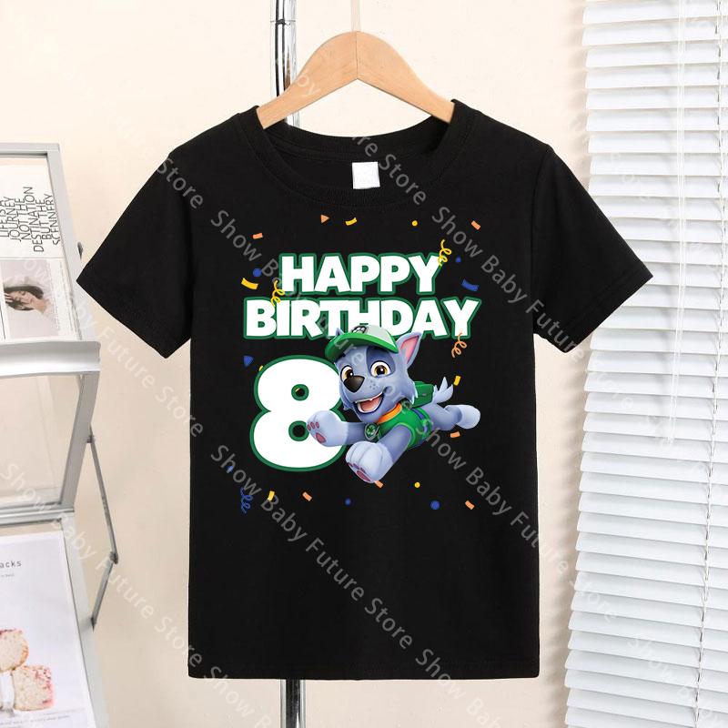 Summer Cartoon Party T Shirt for Boys Rocky Girls New Birthday Number Cute Tee Shirt Printed Clothes Anime Tops Gifts