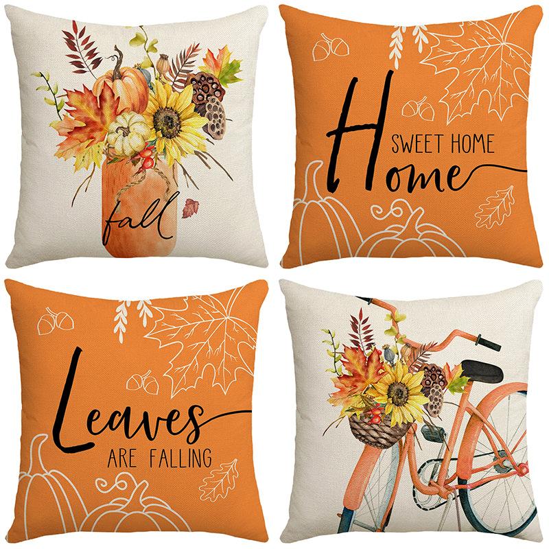 New Harvest Festival Autumn Cushion Pumpkin Vase Sunflower Home Cushion Pillow Cover