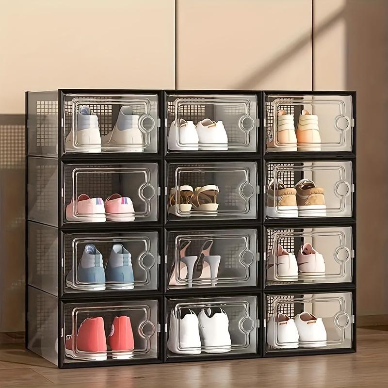 

6 Pc Large Capacity Modular Space-Saving Shoe Box, Transparent Plastic Stackable with Lid, Sneaker Display Box, B