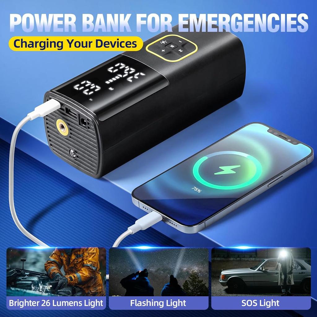 Portable Rechargeable Tire Inflator 150PSI Air Compressor with Digital Gauge & Auto Shut-off for Car, Bike, Motorcycle, E-Bike