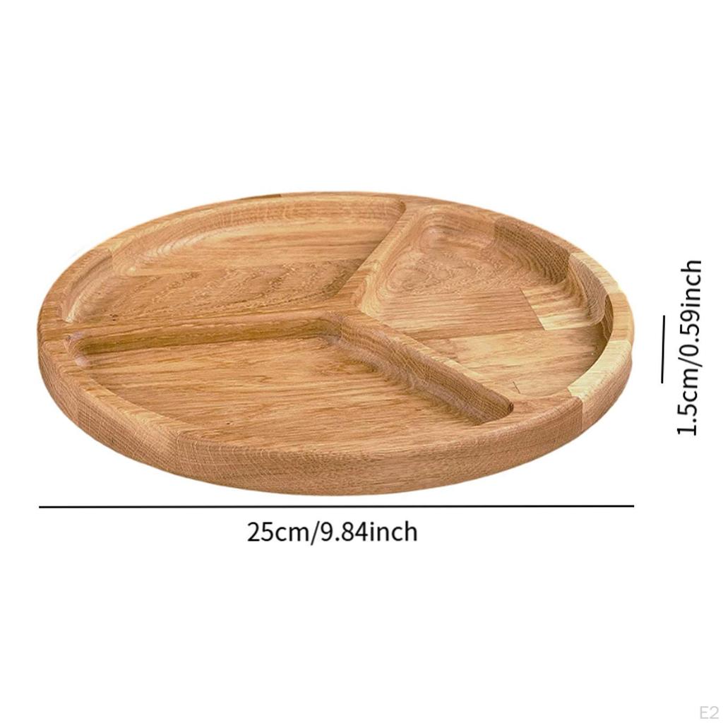 Divided Wood Serving Tray Cookies Platter Dinner Plate,Round ,Serving Appetizer Plate for