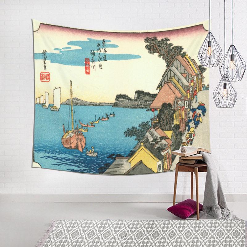 Japanese Style Izakaya Kanagawa Ukiyoe Tapestry Traditional Cartoon Wall Decor for Tattoo Studio Background Art