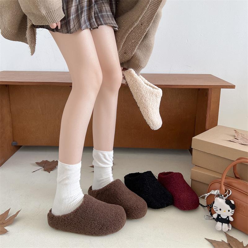 Mode beige Internet-Berühmtheit super angesagte dicksohlige flauschige Hausschuhe Damen 2025 neu Herbst- und Winterbekleidung weichsohlige Baumwollhausschuhe