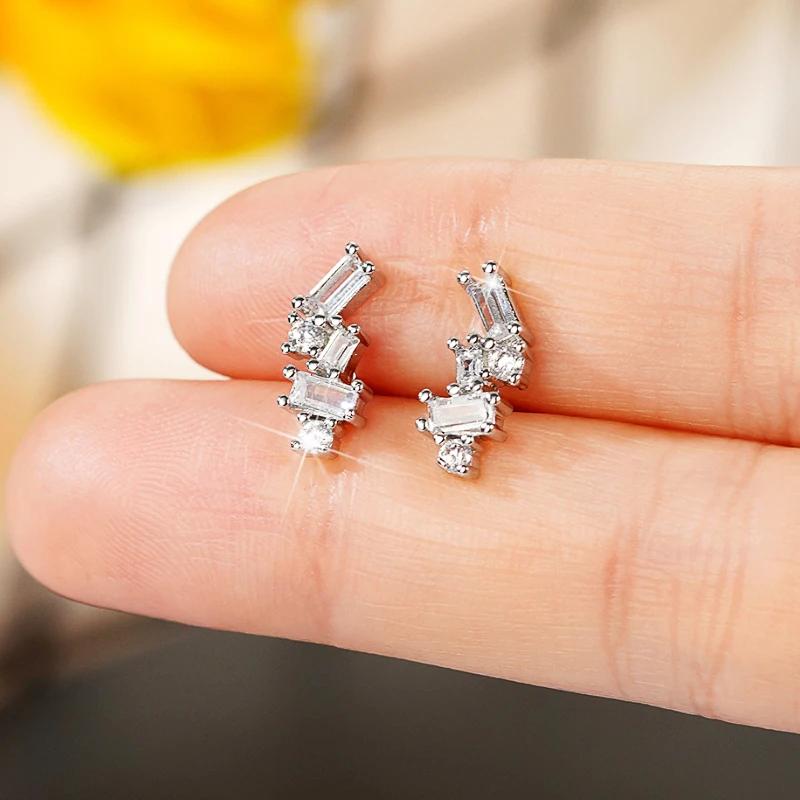 Chic Trendy Stud Earrings with Shiny Cubic Zirconia Delicate Graceful Ear Accessories for Women Elegant Wedding Jewelry