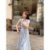 Temperament College Style Strap Waist Thin Dress Women's Summer New Polo Collar Short-sleeved Long Skirt