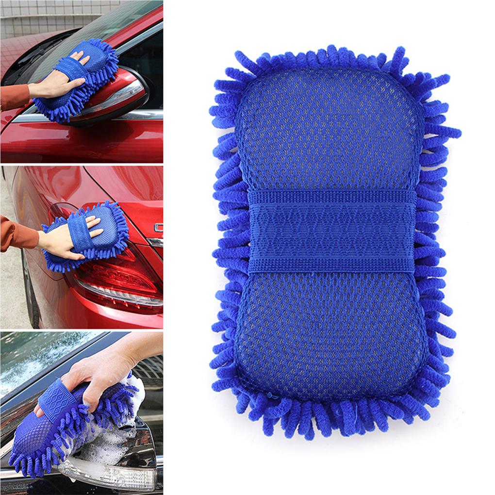 Blue Microfiber Chenille Car Wash Sponge Care Washing Brush Pad Cleaning Tool Auto Washing Towel Gloves Styling Accessories