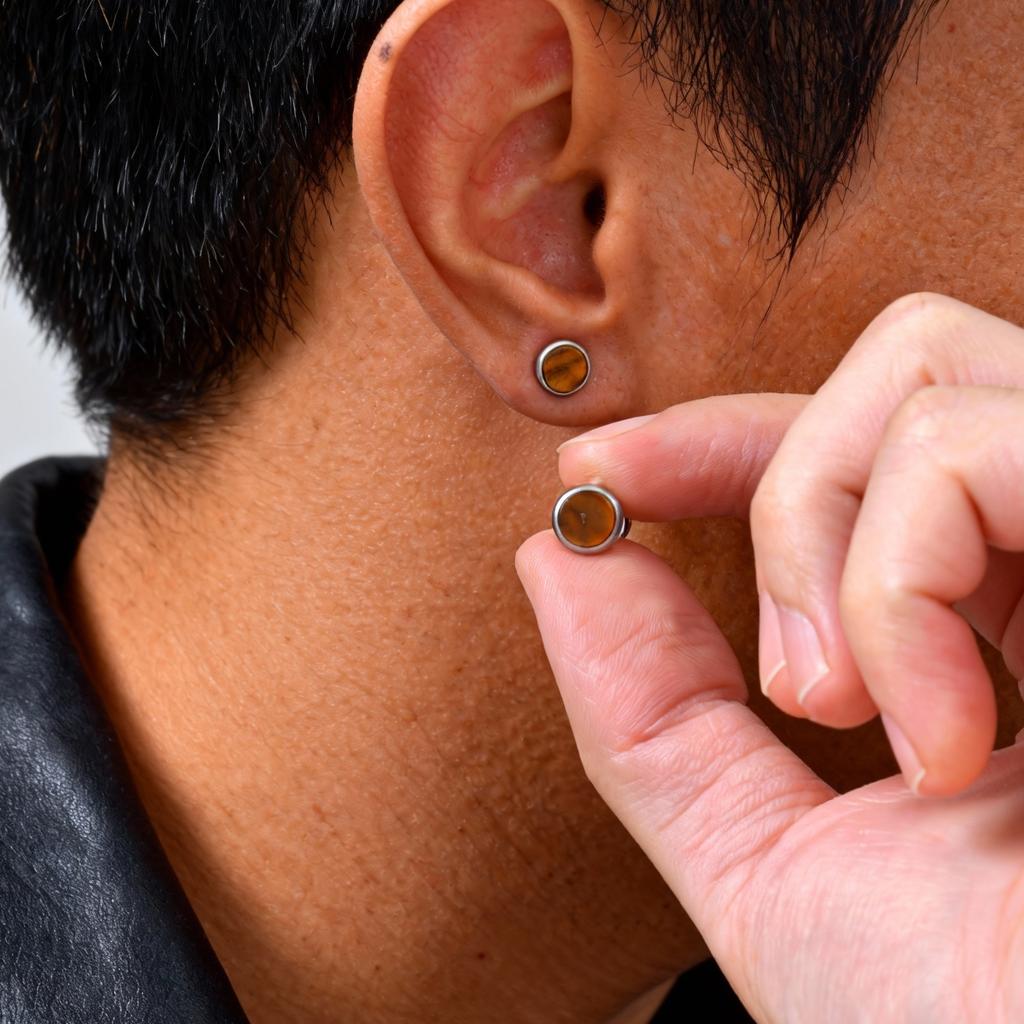 Classic Stainless Steel Round Stud Earrings, Agate Turquoise Inlaid, Screw Back Earrings For Women Men