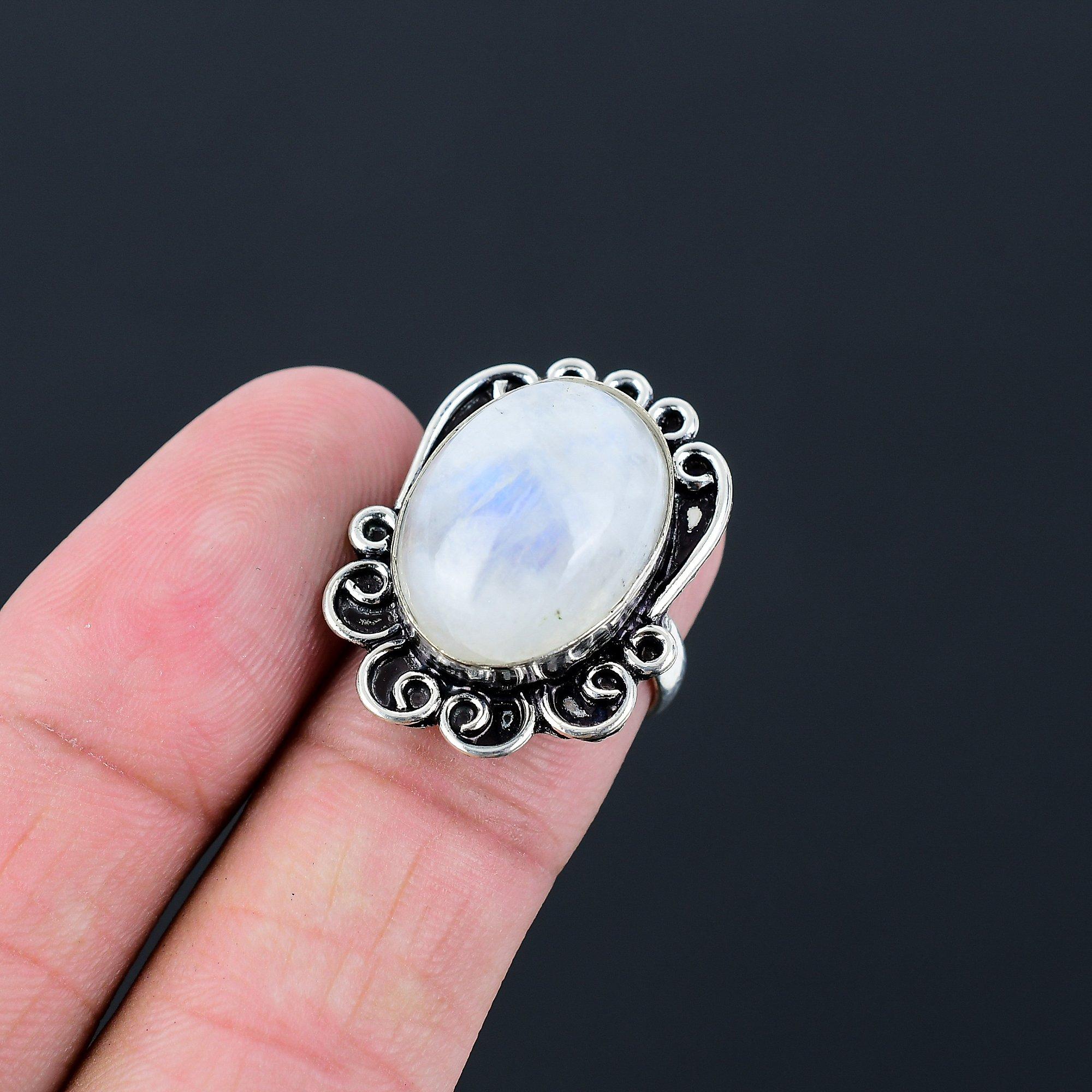 Rainbow Moonstone Stone 925 Sterling Silver Elegant Trendy Promise Ring US 6.5 6.5