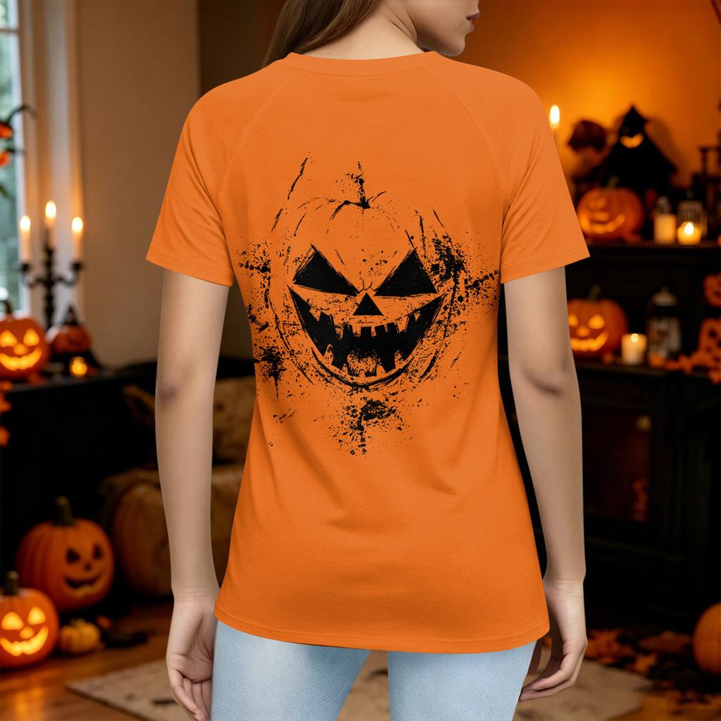 Women Casual Short Sleeve T Shirt Halloween Pumpkin Face Print Crew Neck Lightweight Top for Everyday Wear