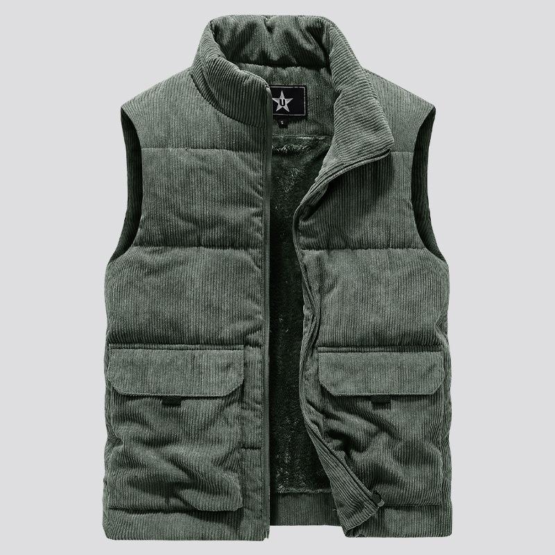 Corduroy Vest for Men In Autumn and Winter, with Thick Velvet, Stand Up Collar, Horseclip, Oversized Workwear, Vest, and Warm Cotton Jacket