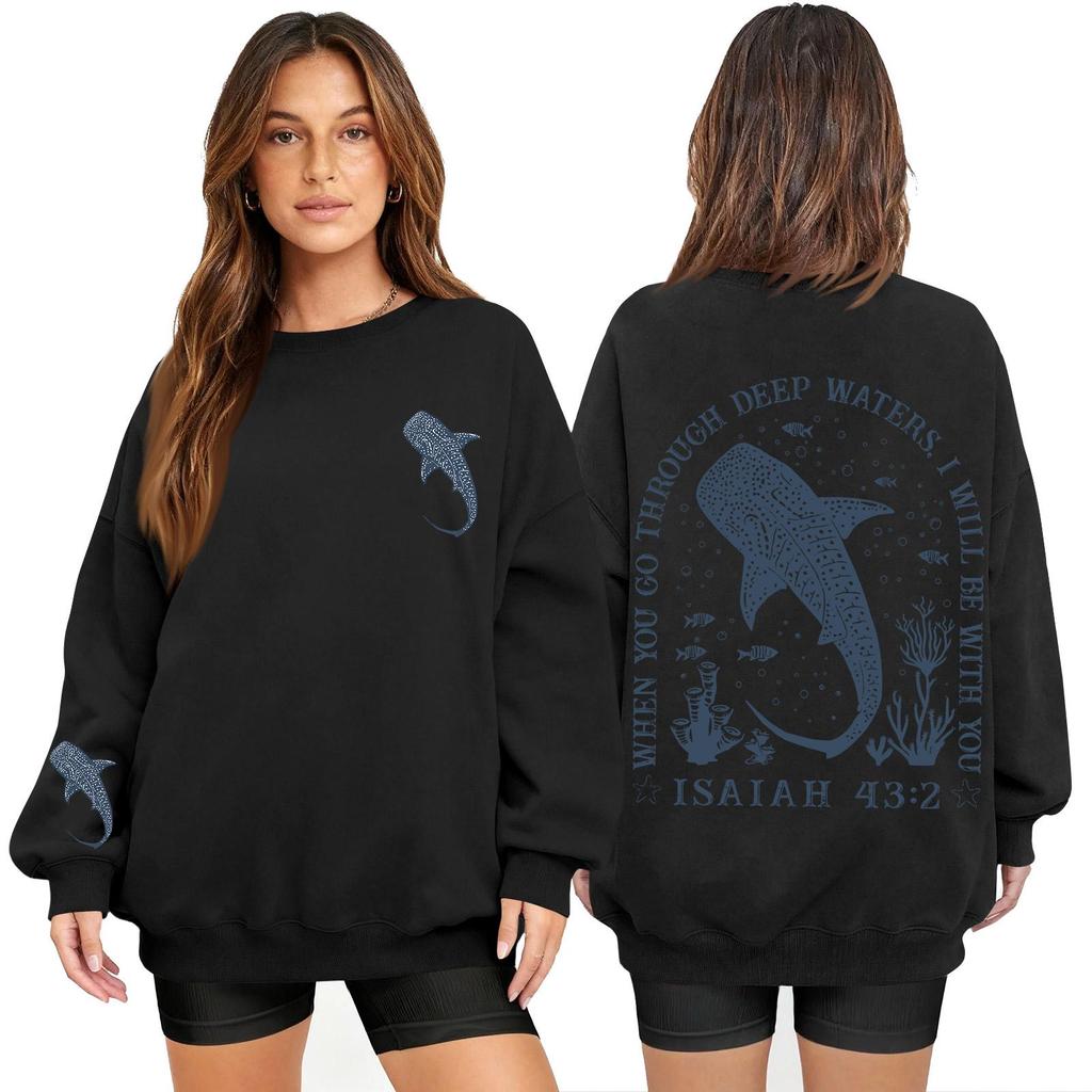 Women's Fashion Long Sleeve Print Round Neck Loose Pullover Sweater Top