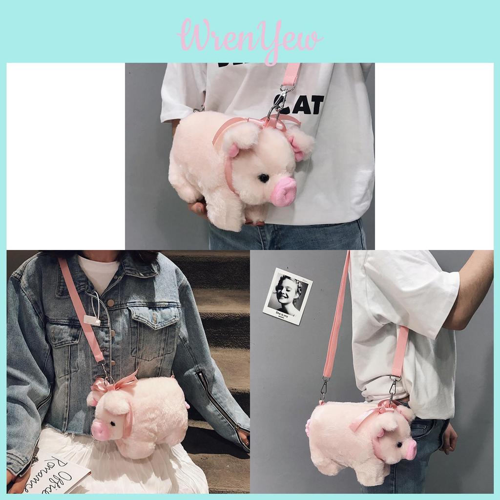 Cute Pig Plush Crossbody Bag For Girls With Soft Material And Inner Zipper Pocket