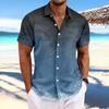 Stripe Gradient Printed Top Lapel Fashionable Short Sleeved Shirt