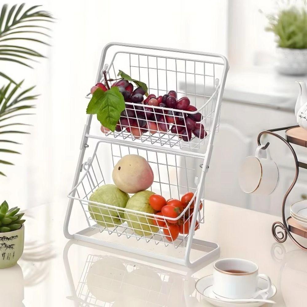 Detachable Double Layer Fruits Holder Iron Snack Storage Rack Pantry