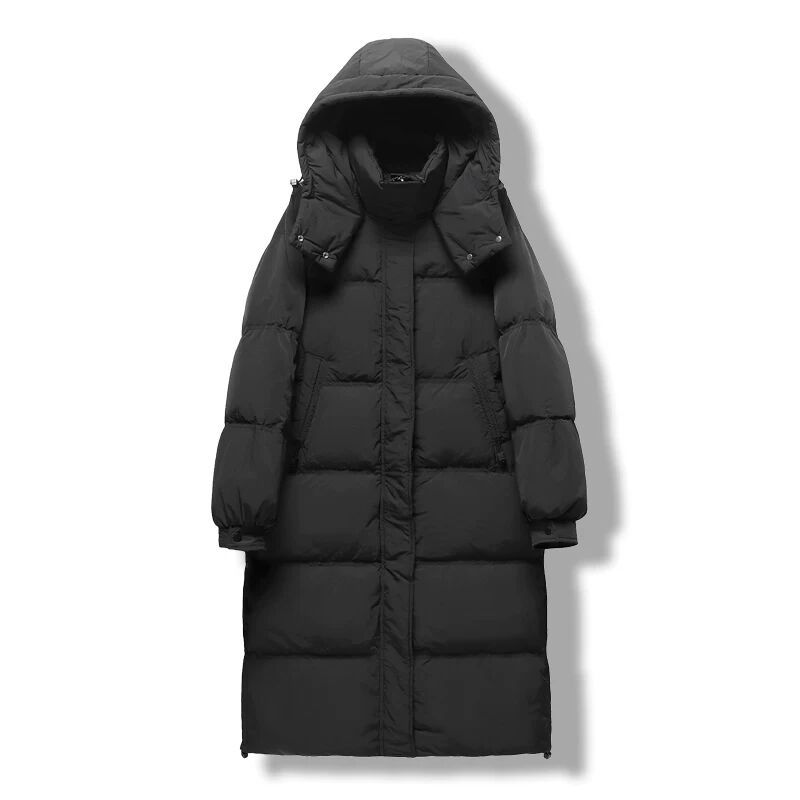 New down jacket women's knee length thickened removable hat quilt fashionable winter
