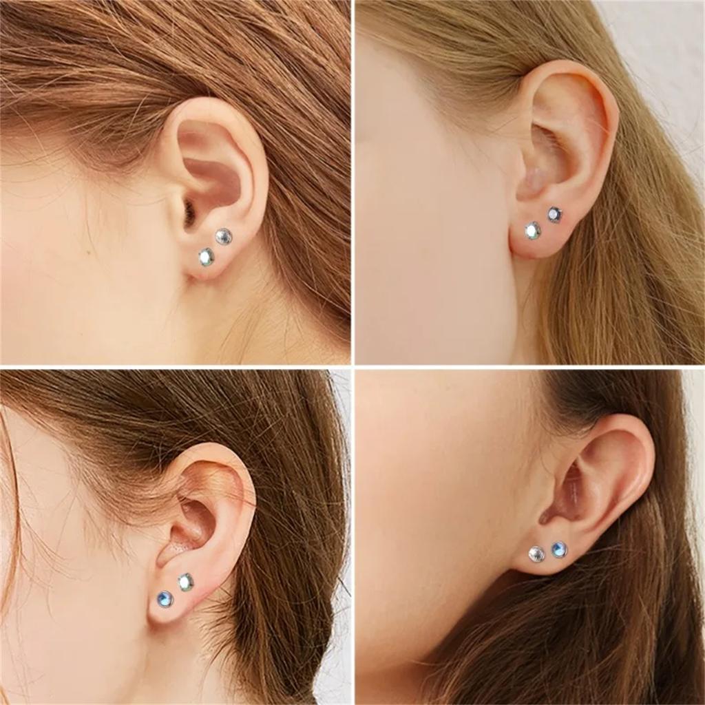 8 Pcs 20G Hypoallergenic Cubic Zirconia Flatback Earrings 316L Stainless Steel Body Piercing Jewelry for Women and Men