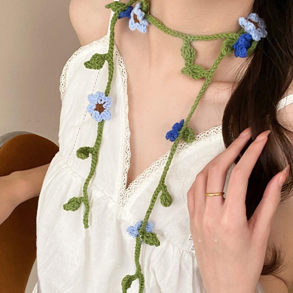 Handmade Crocheted Knitted Scarf Wool Long Narrow Scarves Soft Knit Headband  Outdoor