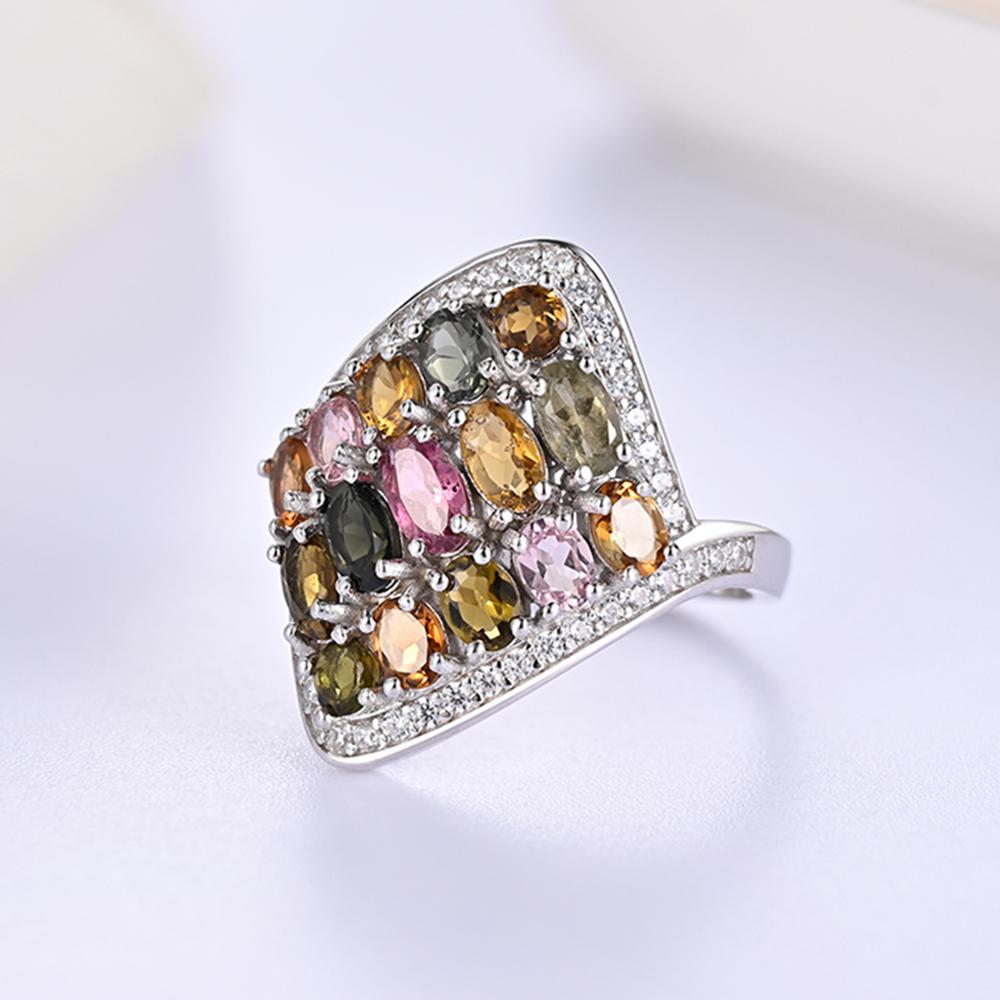 Bague de luxe en argent sterling 925 Tourmaline multicolore naturelle Bijoux fins pour femmes Cadeau de fête