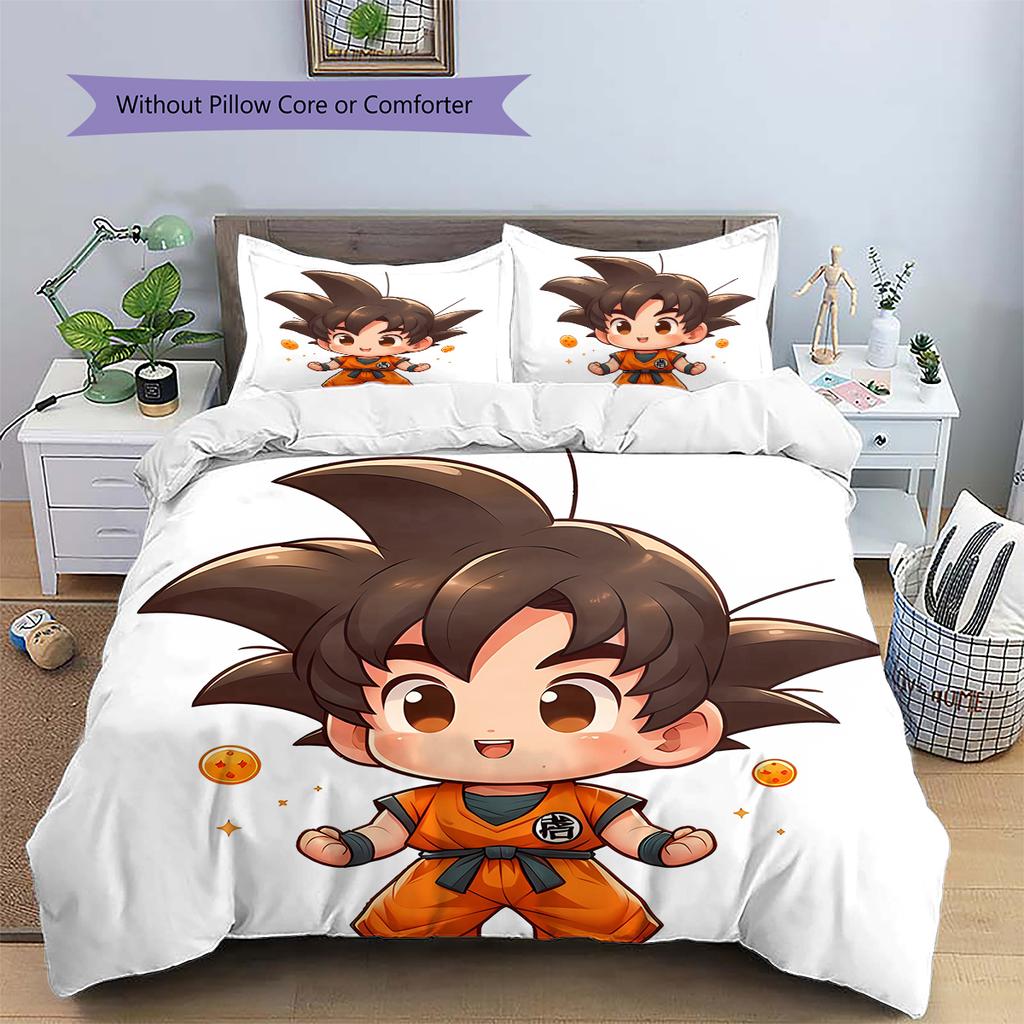 Cute Cartoon Son Goku Pattern Bedding,Quilt Set Quilt Cover Pillowcase Home Birthday Gift (1 * Duvet Cover + 2 * Pillowcase, Without Core)