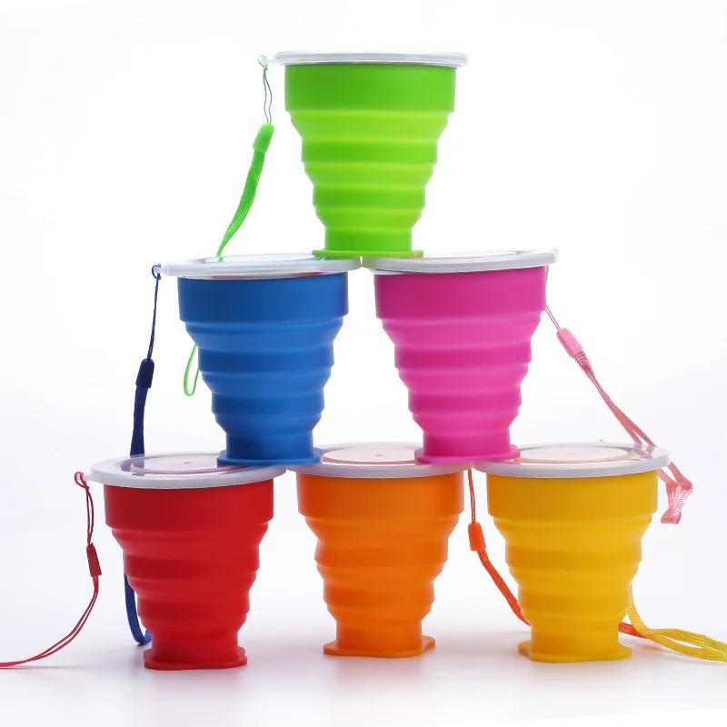 Portable Silicone Retractable Folding Cup With Lid Telescopic Collapsible Drinking Cup Outdoor Coffee Cups Kitchen Bar Supplies