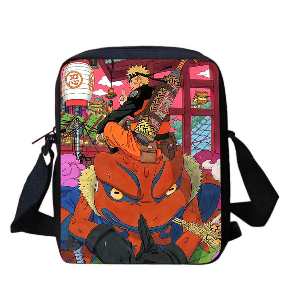 Cartoon Adjustable Straps NARUTO Shoulder Bags Light Weight Crossbody Bags For Boys & Girls Age 6-10, Secure Zipper Closure.