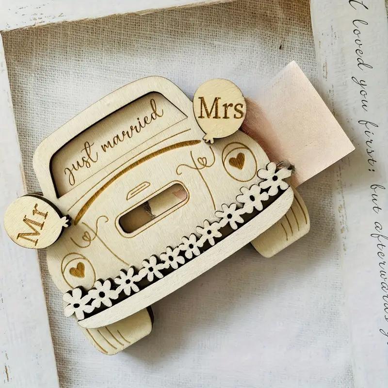 1PC Money Gift Holder Creative Congrats Card Wooden Crafts Desktop Ornament Unfinished Wood Car Shape Wedding