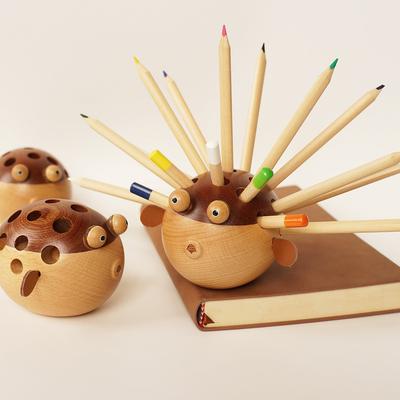 Kreative Kugelfisch-Stiftehalter aus Holz, Büro- und Schreibwaren für Studenten, Schreibtisch-Aufbewahrung, Ornament, multifunktional, kreatives Geschenk