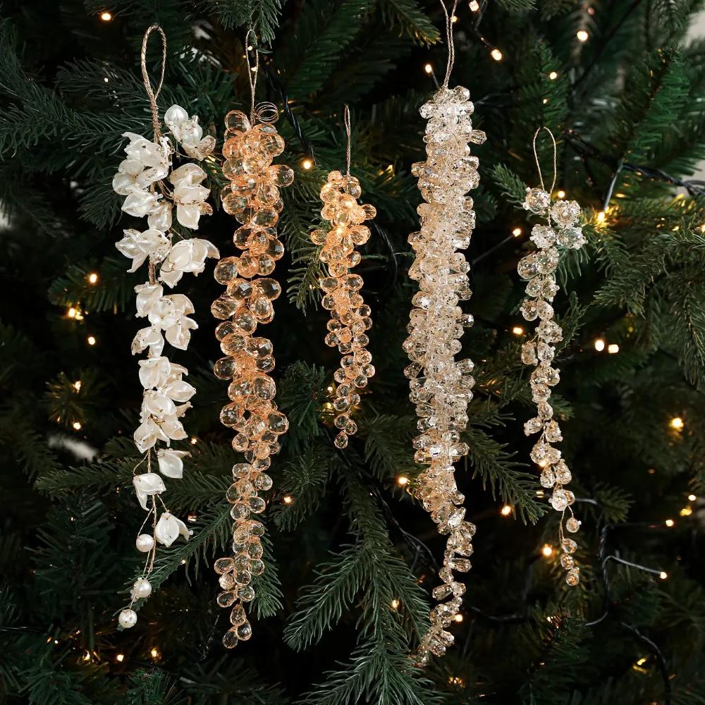 Christmas Tree Pendants Glitter Transparent Acrylic Beads Drop Pendant Petal Beading Ornaments Home Xmas Party DIY Decoration