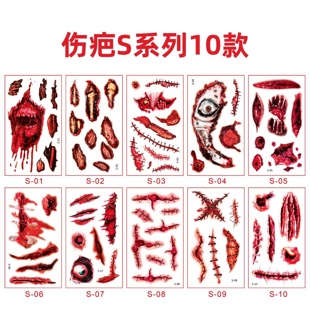New Halloween Scar Tattoo Sticker Waterproof Holiday Party Event Makeup Party Temporary Sticker