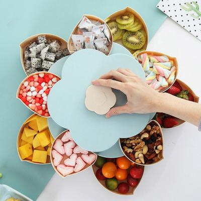 Piatto Frutta Rotante con Coperchio 10 Scomparti Divisi Facile da Pulire Snack Salse Antipasti per Feste Vassoio Snack in Plastica