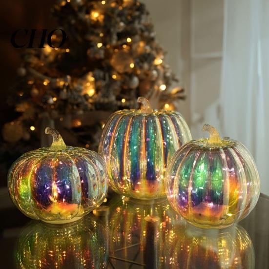 Party Decoration Essential Glass Pumpkin Light Battery Operated LED Lantern Fall Lighted Festive Accessory Centerpiece for Halloween Thanksgiving