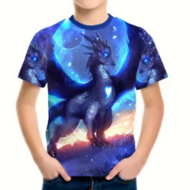 Summer Round Neck Cartoon Animal Pattern 3D Printed Top Fashionable Casual Short Sleeved Children's Boy T-shirts
