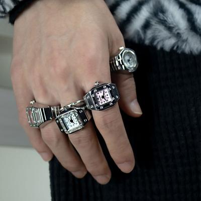 Vintage Rings Punk Quartz Watch Rings For Couple Women Man Hip Hop Cool Elastic Stretchy Watch Finger Rings Individuality Hip-Hop Accessories