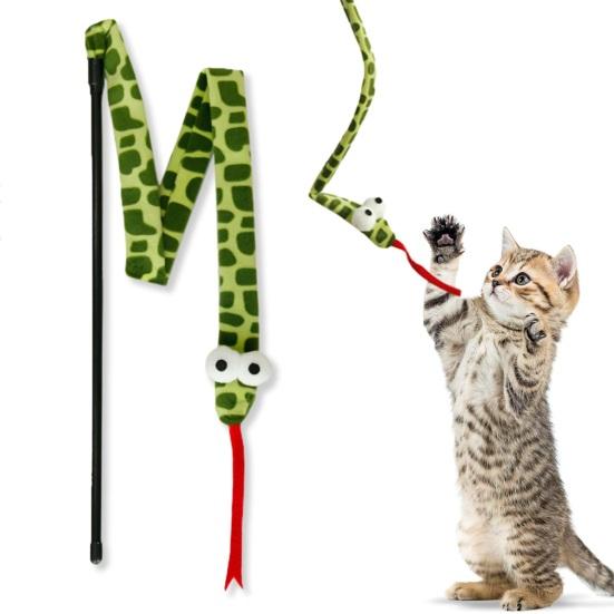 Yousheng Cat Stick Toy Soft Scratch-Resistant Interactive Cat Teaser Toy Cartoon Snake Shape Cat Wand Toy Pet Supplies