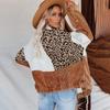 Fashion Women's Loose Lapels Long Sleeves Leopard Print Corduroy Patchwork Shirt Button Tops