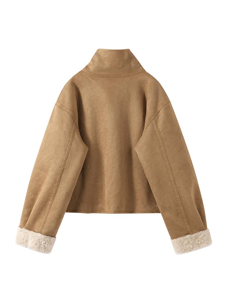 Women's Double-sided Winter Jacket Stand Up Collar Warm Jacket Women's Suede Lamb Wool Jacket Fashionable Thick Jacket Autumn and Winter