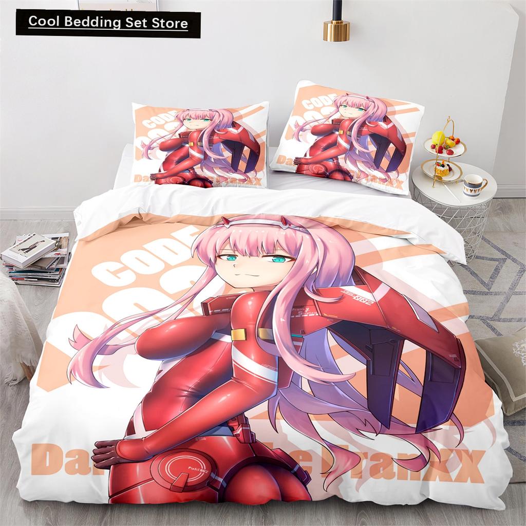 Darling In the Franxx Anime Duvet Cover Set with Pillow Covers Polyester Teens Kids Bedding Set Full Queen King Size Bed Linen