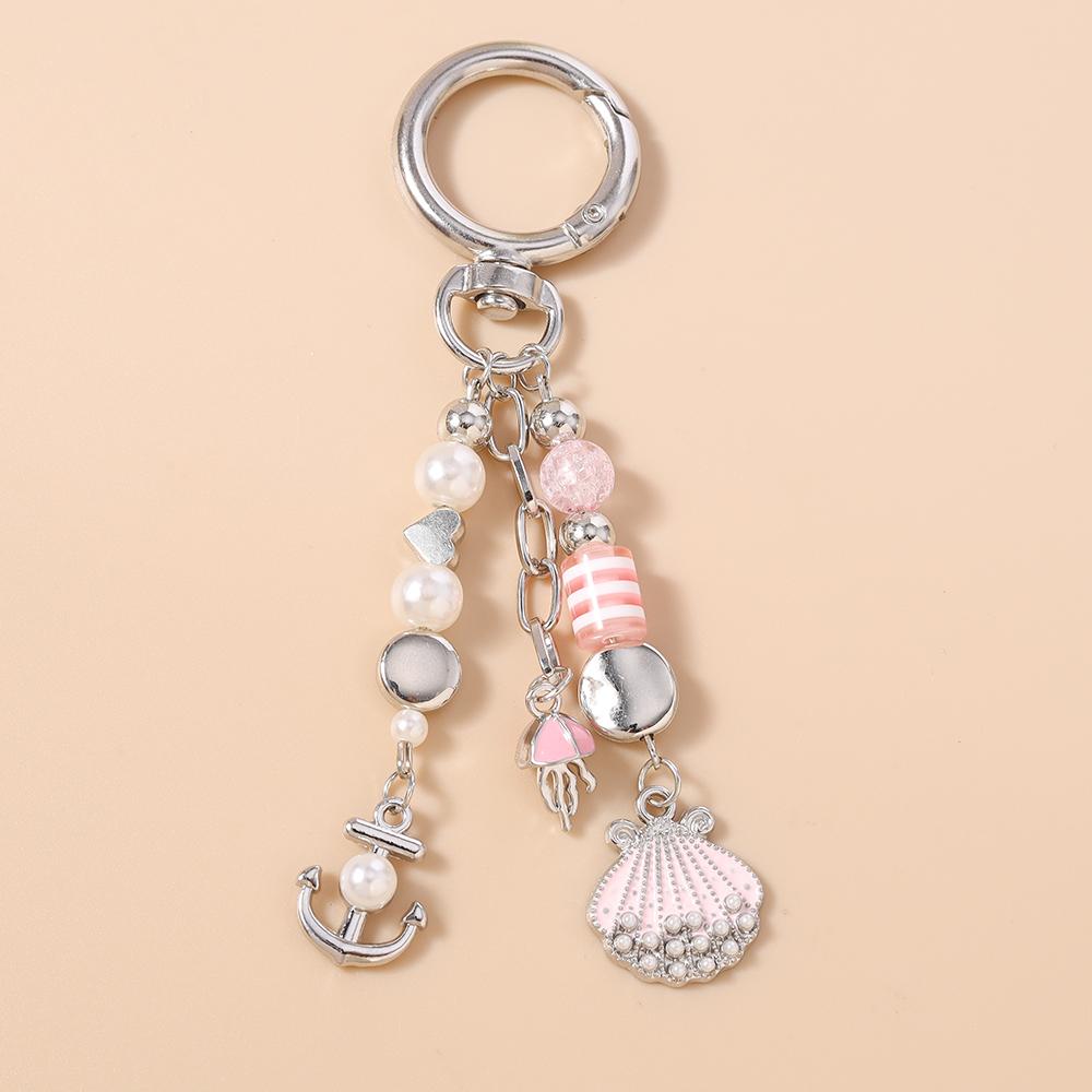 New Summer Beach Conch Shell Keychain Pearl Beads Key Ring Pendants for Women Girls Handbag DIY Key Chain Jewelry Gifts