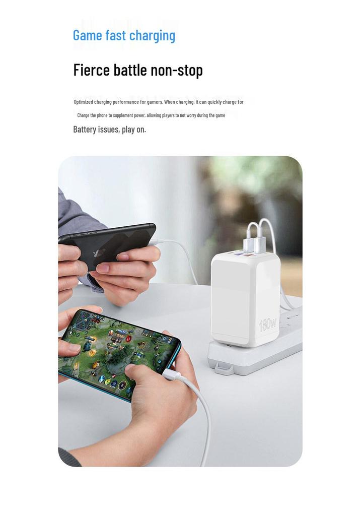 180W GaN Multi-Port Fast Charger with USB+PD, Auto Power Off, and Safety Protection