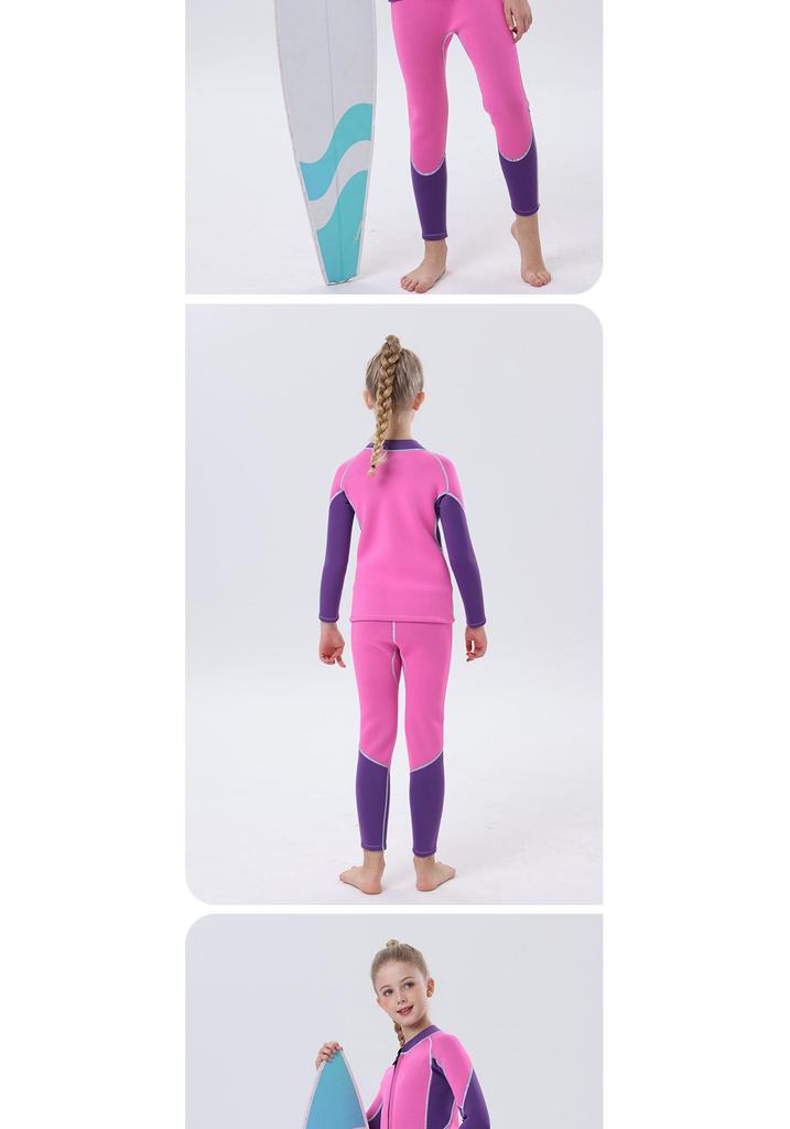 Kids' 3mm Neoprene Wetsuit with Fleece, Men's Long Sleeve Sun Suit, Women's Quick-Dry Surf Suit