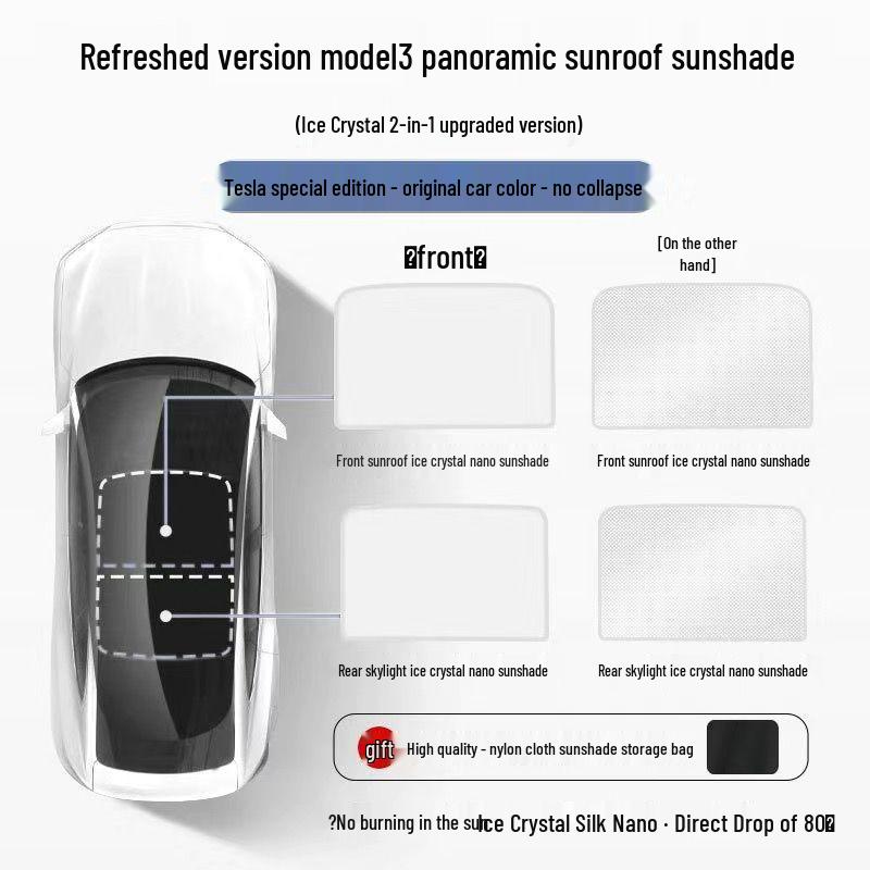 Tesla Model 3/Y Ice Crystal Sunroof Sunshade - Heat Insulation & Folding Protection